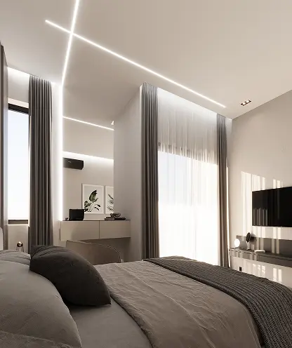 Master bedroom with full-height glazing